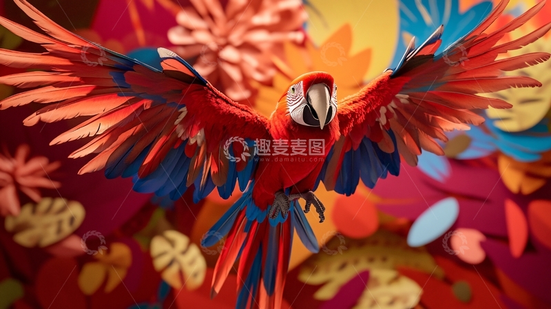 高清大图下载【趣麦麦图】红金刚鹦鹉肖像