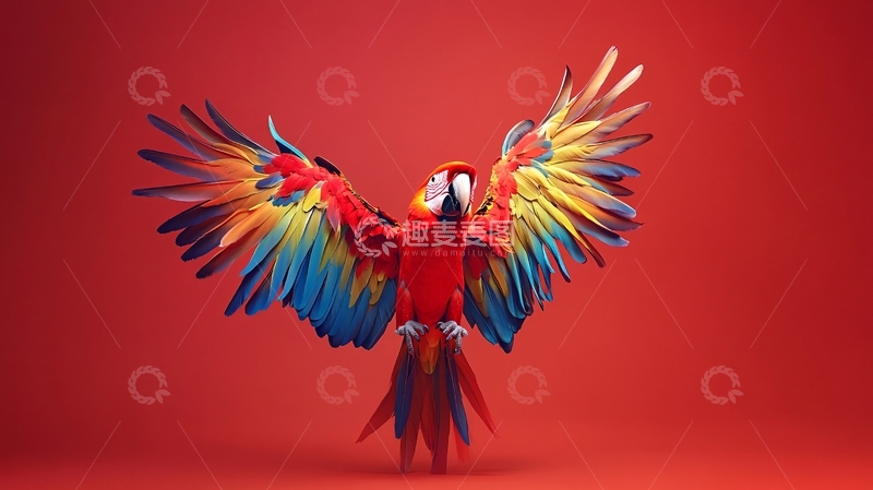 高清大图下载【趣麦麦图】红蓝金刚鹦鹉肖像