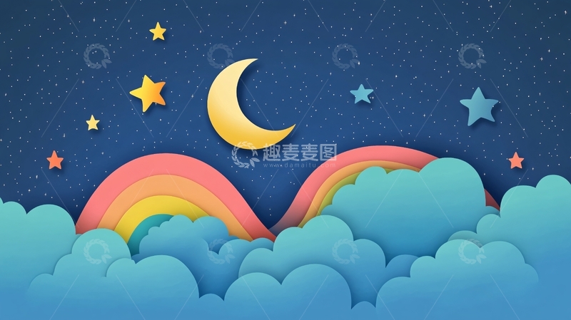 高清大图下载【趣麦麦图】星星云朵彩虹