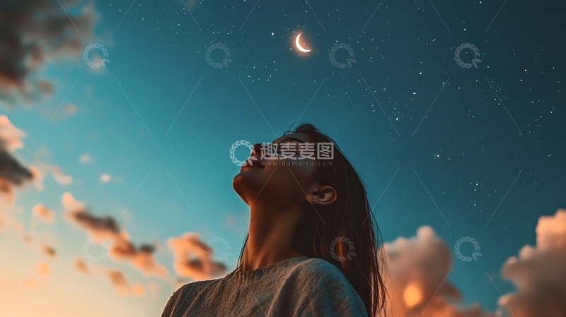 高清大图下载【趣麦麦图】-月光下的少女
