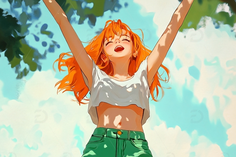 轻松好心情的女孩插画