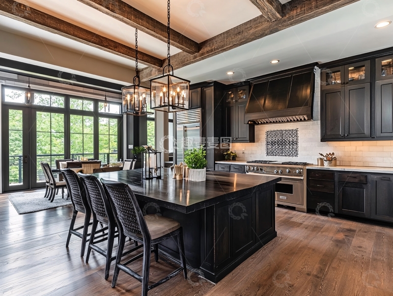 高清大图下载【趣麦麦图】黑色厨房岛1