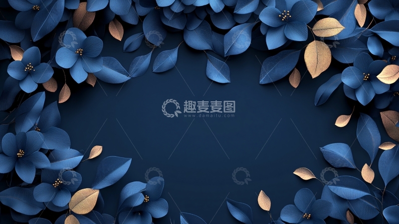 高清大图下载【趣麦麦图】树叶蓝背景