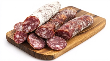 白底上放着熏腊肠