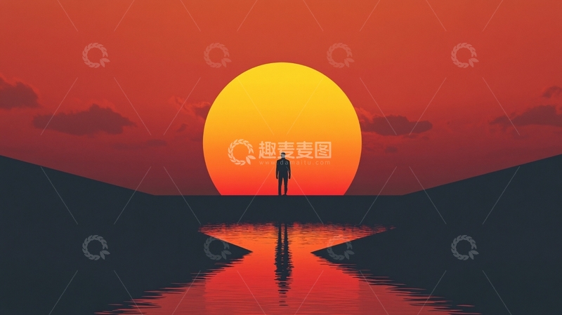 高清大图下载【趣麦麦图】看日出插画1