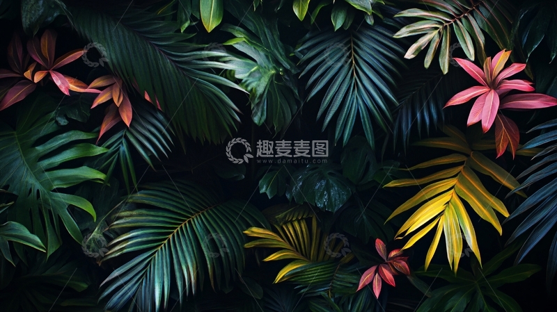 高清大图下载【趣麦麦图】热带雨林花草树木背景1