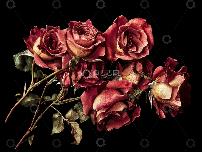 高清大图下载【趣麦麦图】黑底上的玫瑰花