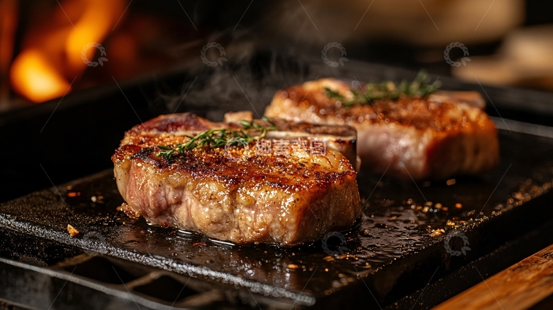 高清大图下载【趣麦麦图】日式料理铁板烧厚牛排1