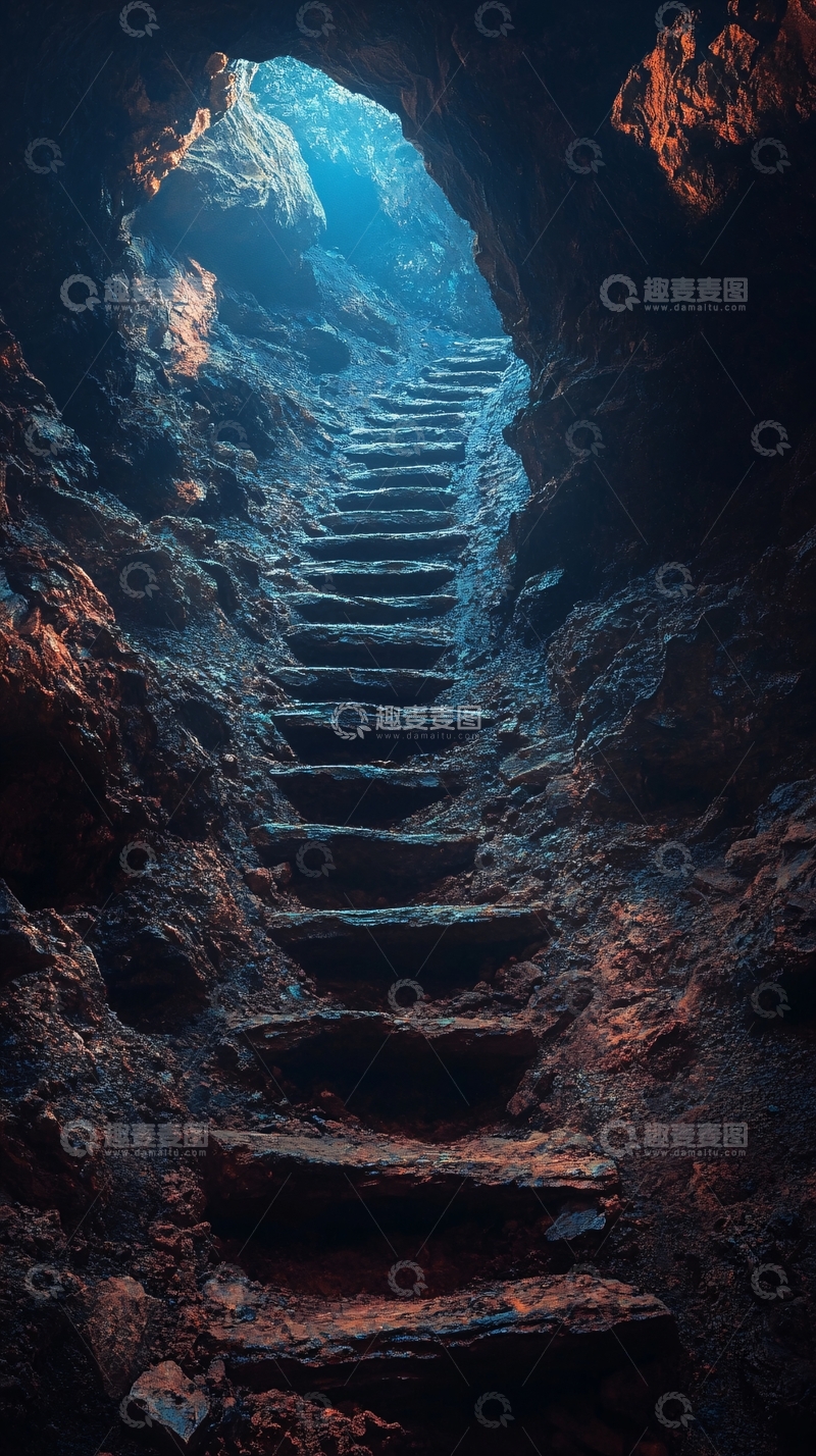高清大图下载【趣麦麦图】洞穴中的楼梯1