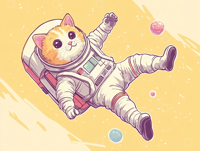 高清大图下载【趣麦麦图】卡通宇航员猫咪