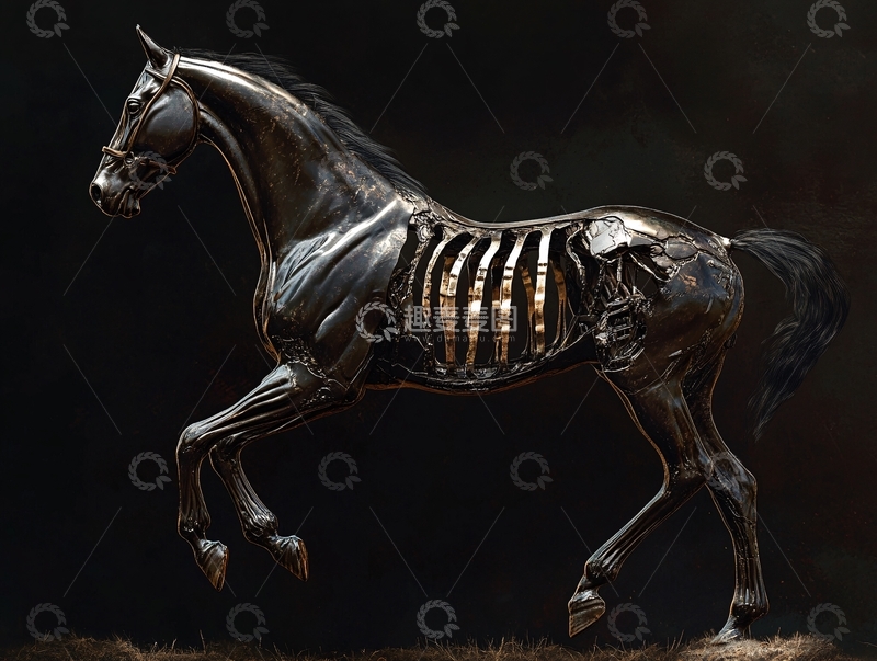 高清大图下载【趣麦麦图】创意插画金属骏马