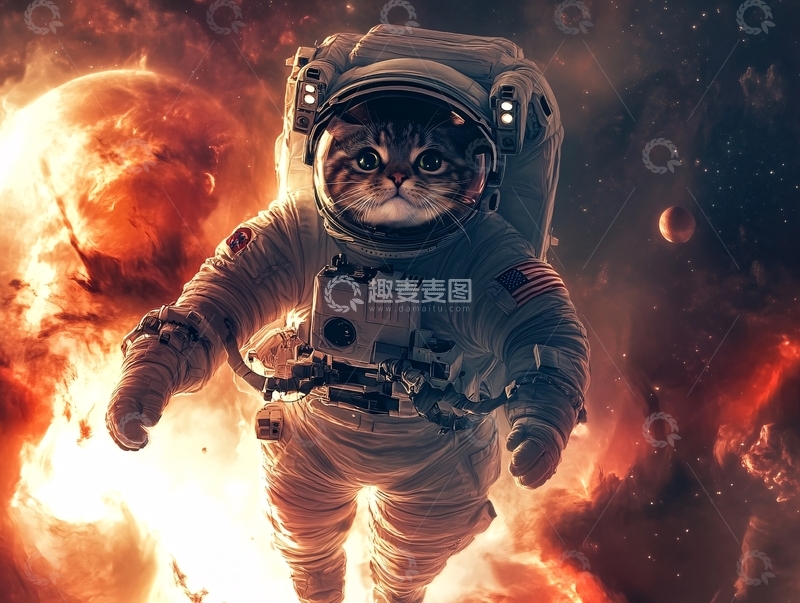 高清大图下载【趣麦麦图】身穿宇航服的猫