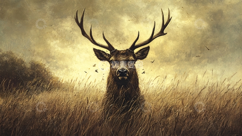 高清大图下载【趣麦麦图】麋鹿飞鸟装饰画2