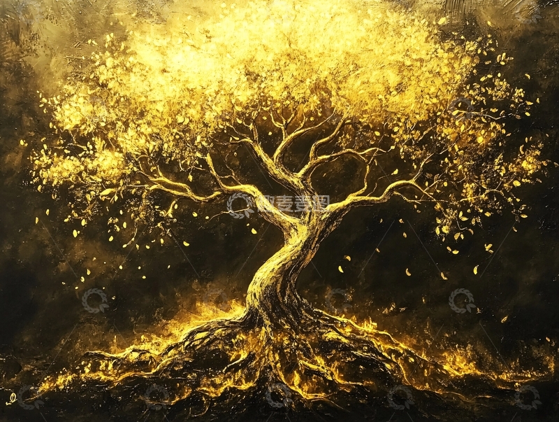 高清大图下载【趣麦麦图】抽象黄金树