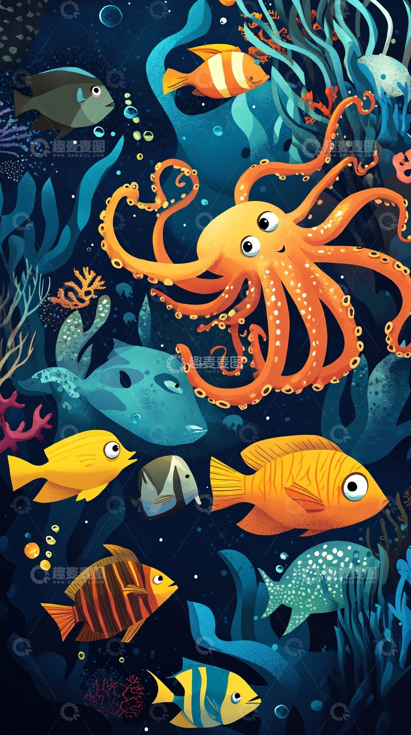 高清大图下载【趣麦麦图】海洋生物插画