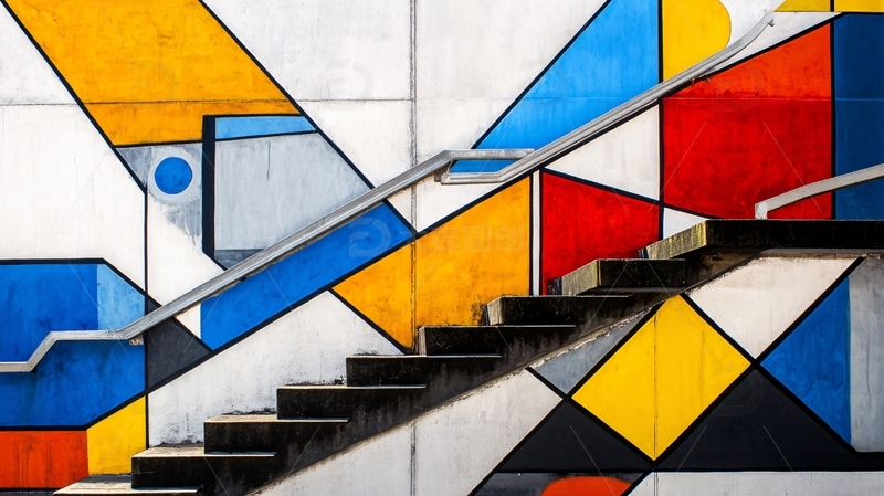 高清大图下载【趣麦麦图】美术绘画阶梯墙