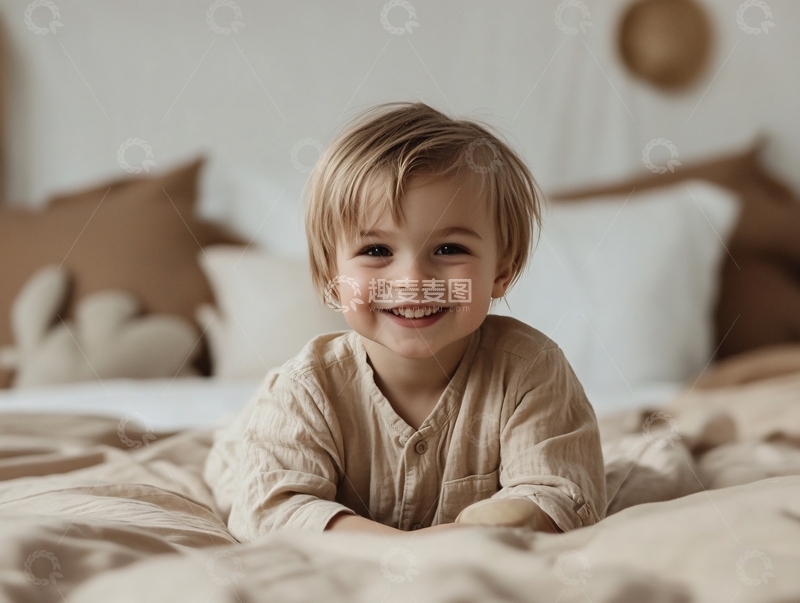 高清大图下载【趣麦麦图】床上的男孩