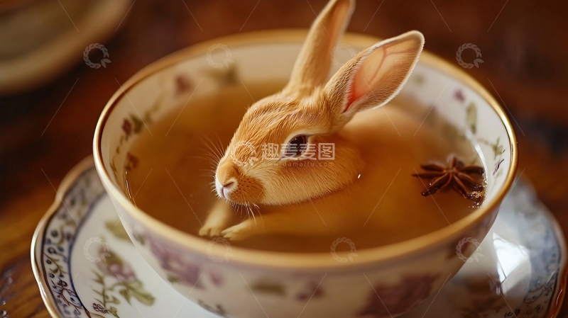 高清大图下载【趣麦麦图】兔年喝奶茶素材