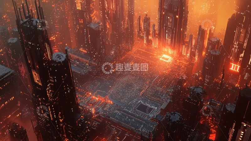 高清大图下载【趣麦麦图】-橙色科技城市