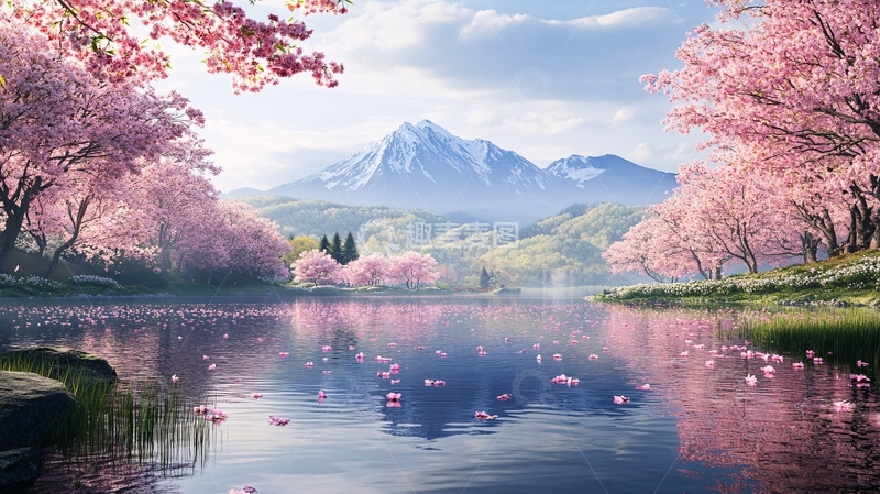 高清大图下载【趣麦麦图】唯美水上桃花
