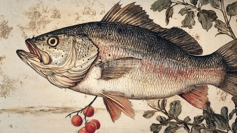 高清大图下载【趣麦麦图】手绘木桶鱼壁画