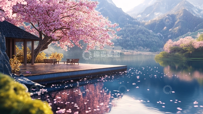 高清大图下载【趣麦麦图】桃花源春季春景意境