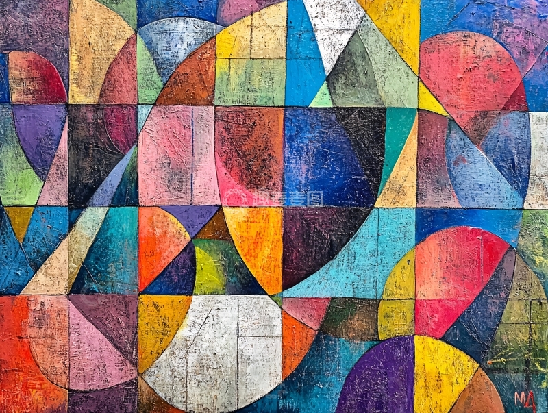 高清大图下载【趣麦麦图】彩色玻璃拼贴装饰墙画