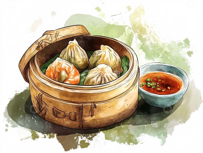 高清大图下载【趣麦麦图】小笼包插画