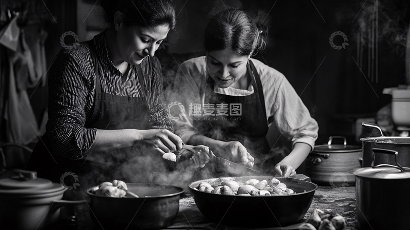 高清大图下载【趣麦麦图】母女烹饪