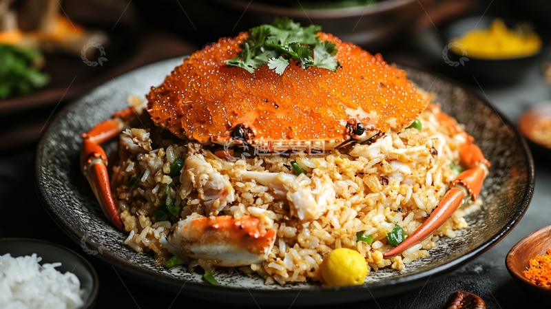高清大图下载【趣麦麦图】蟹黄炒饭蟹肉