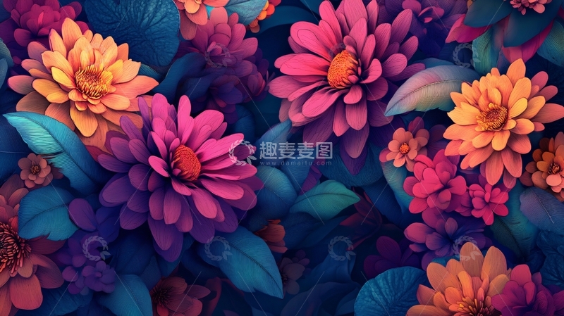 高清大图下载【趣麦麦图】浮雕缤纷花卉3