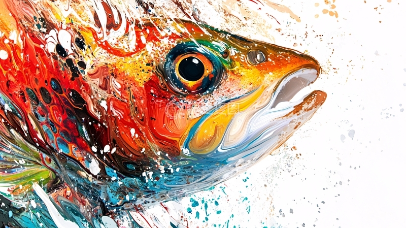 高清大图下载【趣麦麦图】抽像艺术彩色鱼装饰画