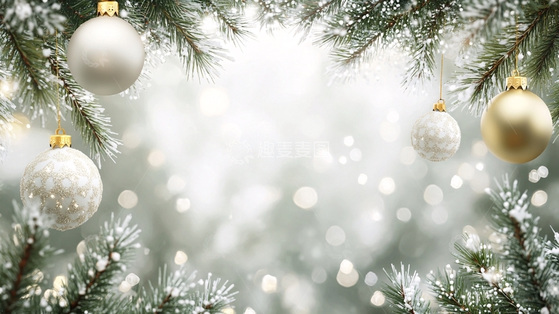 高清大图下载【趣麦麦图】圣诞节金色圣诞球前景