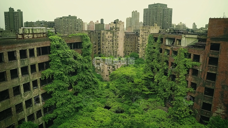 高清大图下载【趣麦麦图】爬满绿色的住宅楼