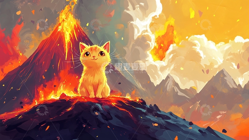 高清大图下载【趣麦麦图】猫在火山爆炸面前2