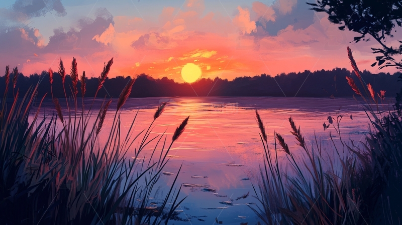 高清大图下载【趣麦麦图】插画落日