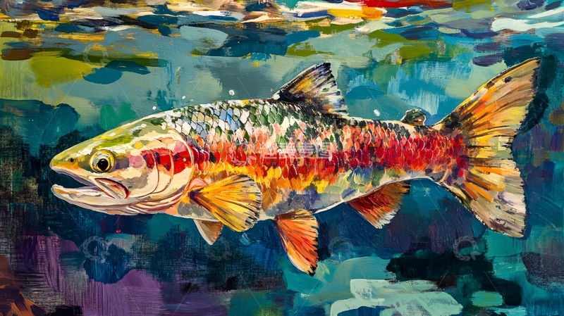 高清大图下载【趣麦麦图】锦鲤油画1