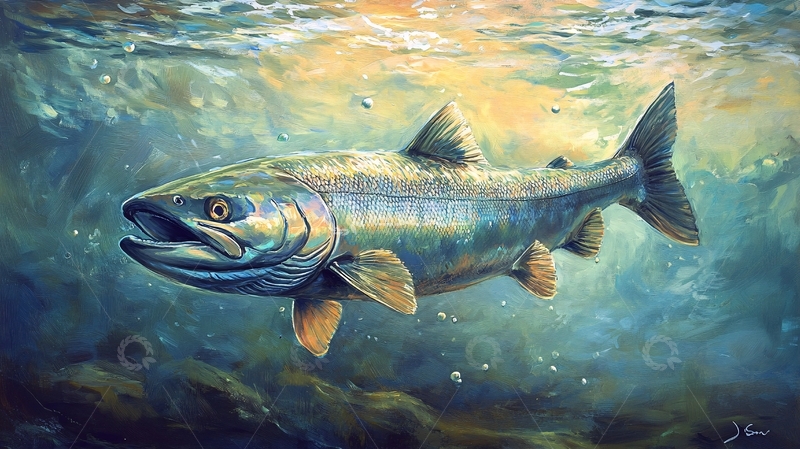 高清大图下载【趣麦麦图】活力鲑鱼水中游