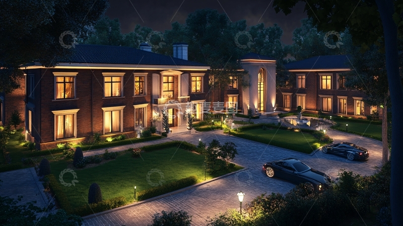 高清大图下载【趣麦麦图】别墅夜景效果图
