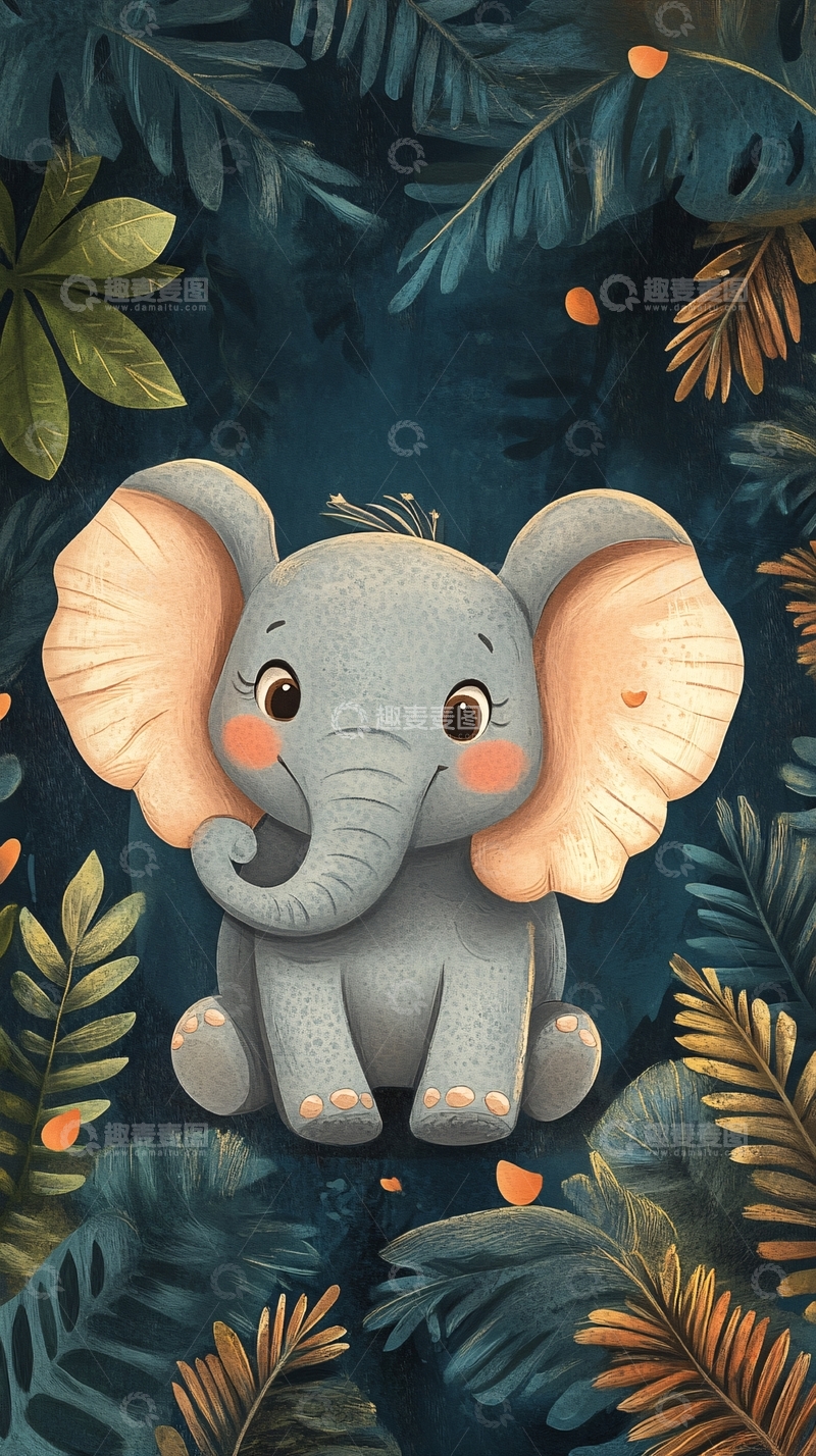 高清大图下载【趣麦麦图】原创卡通大象插画2