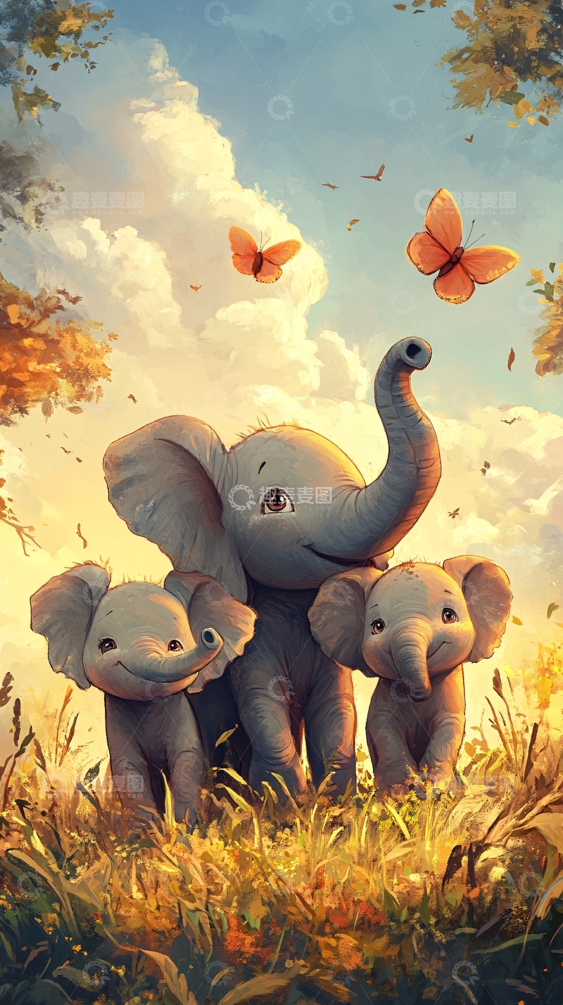 高清大图下载【趣麦麦图】唯美大象壁画