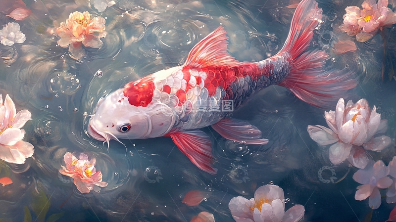 高清大图下载【趣麦麦图】插画锦鲤