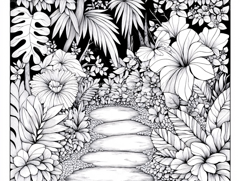 高清大图下载【趣麦麦图】热带雨林线描1