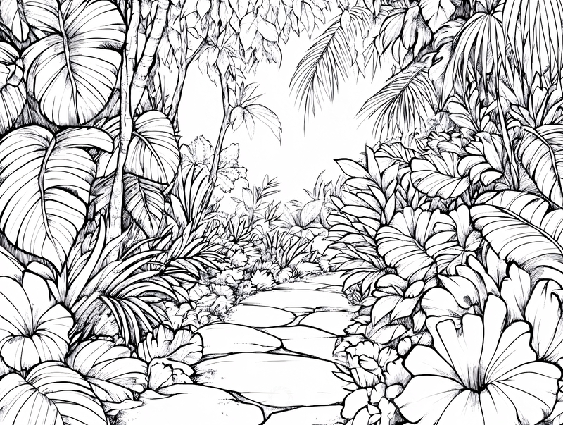 高清大图下载【趣麦麦图】热带雨林线描