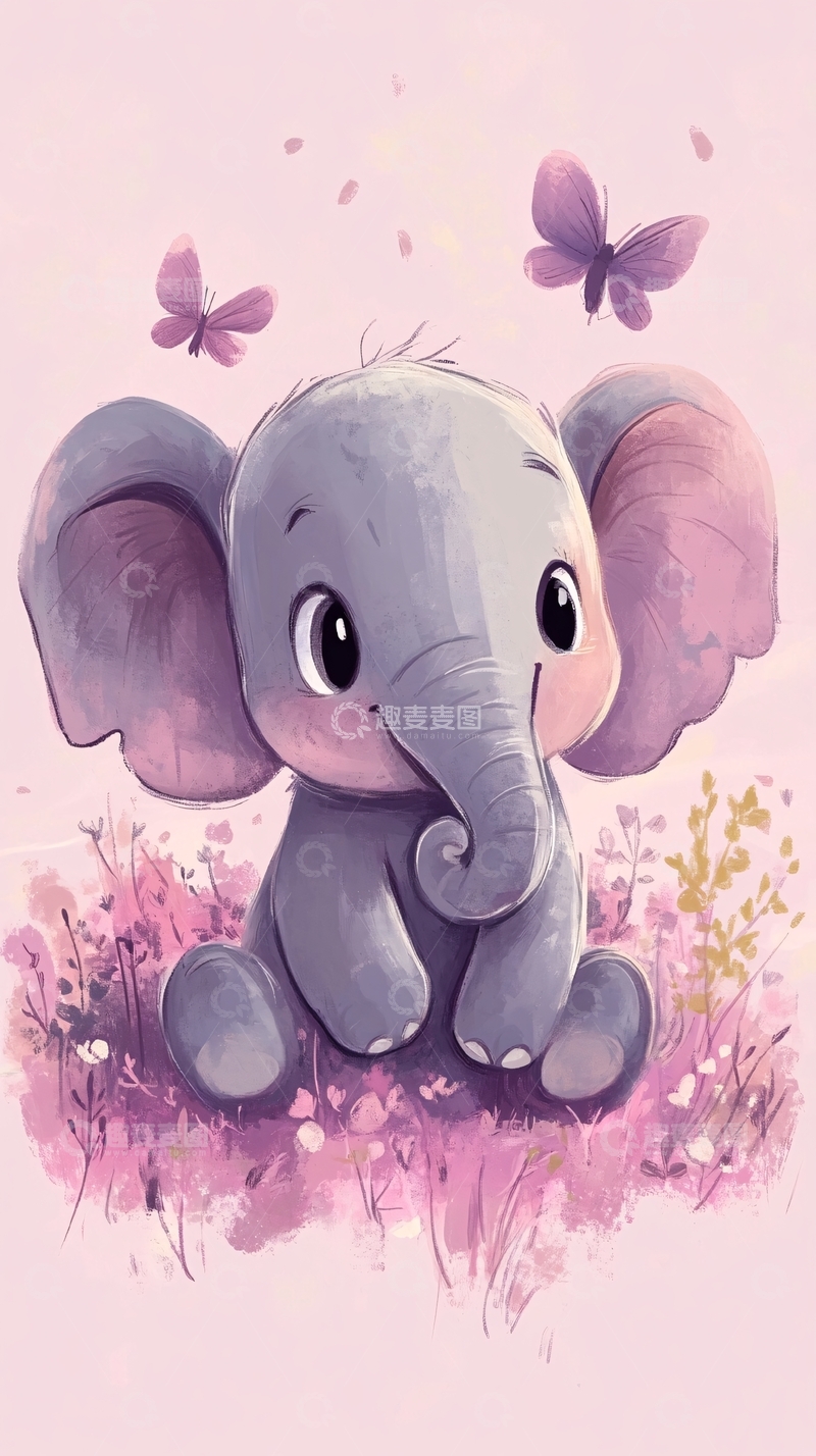 高清大图下载【趣麦麦图】原创卡通大象插画