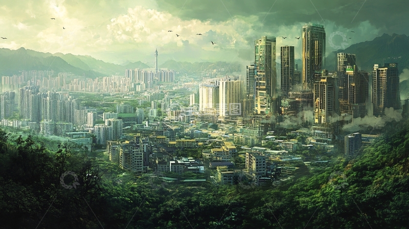 高清大图下载【趣麦麦图】山下的城市都市