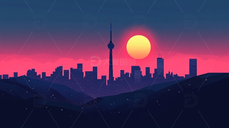 日落城市插画3