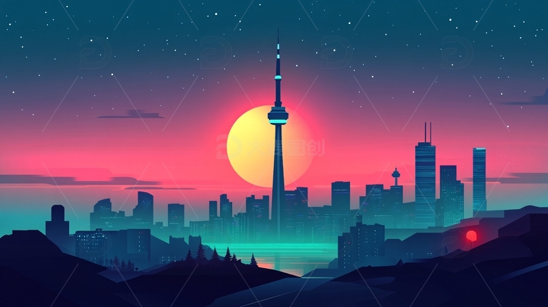 日落城市插画4