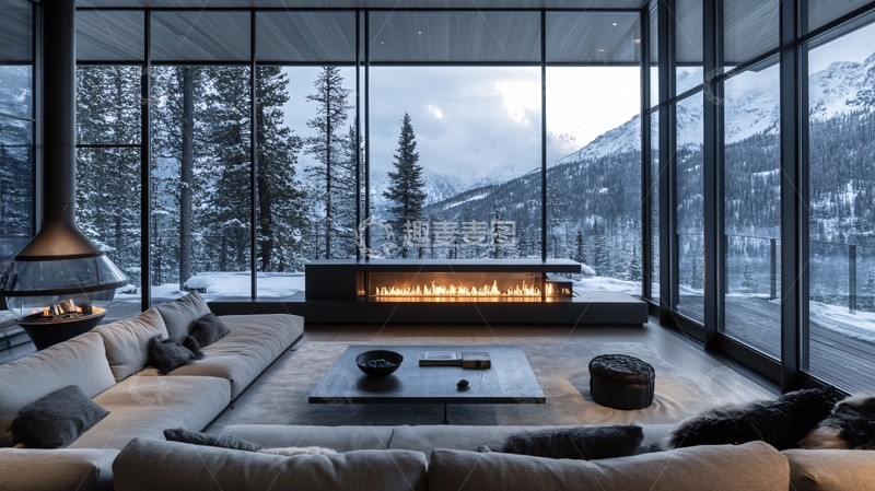 高清大图下载【趣麦麦图】室内舒适冬天地炉