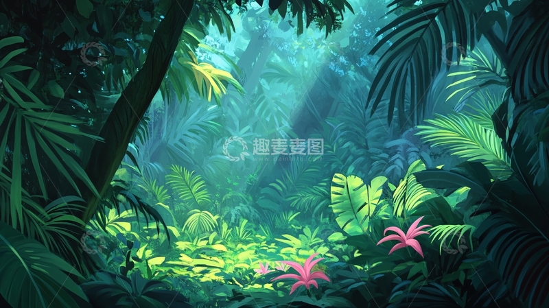 高清大图下载【趣麦麦图】雨林插画1